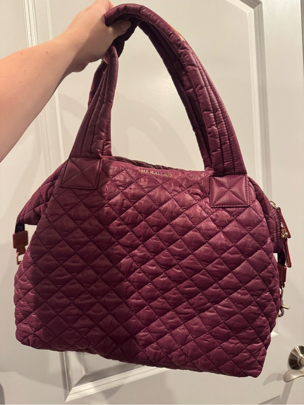 MZ Wallace Sutton Weekender in Plum Burgundy with three pouches